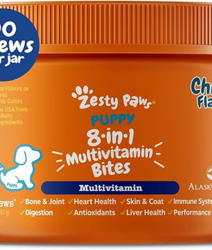 Zesty Paws Dog Multivitamin, Chewable Dog Vitamins and Supplements for Hip & Joints, Skin & Coat, Omega 3 Fish Oil for Dogs- Puppy Multivitamin - Chicken Puppy Bites- 90ct
