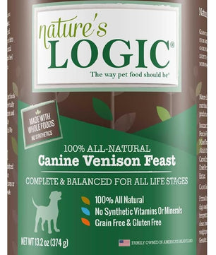 Nature's Logic Grain-Free Canned Dog Food - 95% Animal Proteins - 100% Natural Wet Dog Food Cans - No Common Allergens - All Life Stages - Ideal for Sensitive Dogs - Venison (13.2 oz, 12 pack)