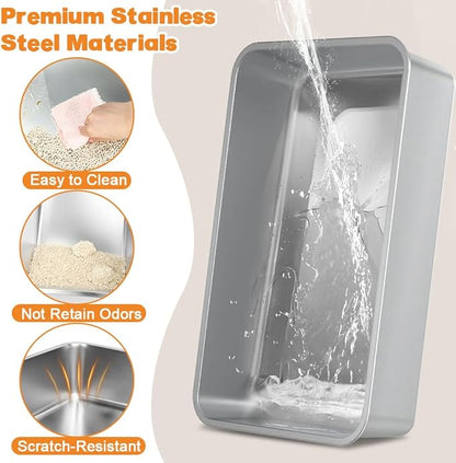 Vivifying Stainless Steel Cat Litter Box, XL Extra Large Semi-Enclosed Metal Pan with Side Entry, Scoop Included, Open Top Potty for Indoor Big Cats & Kitty, Easy to Clean & Odor Resistant (Gray)