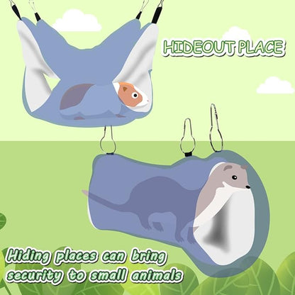 LEFTSTARER Noctilucent Luminous Guinea Pig Rat Hammock Bunkbed Hanging Tunnel and Soft Bed Mat for Ferret Hedgehog Squirrel Hideout Cage Accessories (2. Tunnel and Bunkbed)