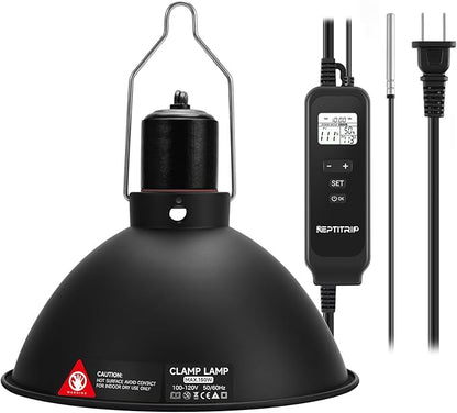 8.5 Inch Day-Night Thermostatic Reptile Heat Light Fixture - Heat Lamp Temperature Controller for Bearded Dragons, Snakes & Lizard – Bulb Not Included (Max 150W)