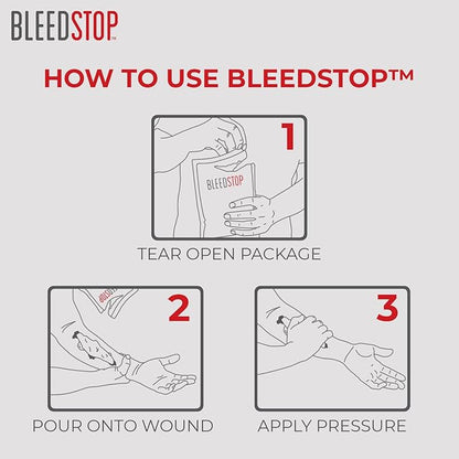 BleedStop™ First Aid Powder for Blood Clotting, Trauma Kit, Blood Thinner Patients, Camping Safety, and Survival Equipment for Moderate to Severe Bleeding Wounds or Nosebleeds - 4 (20g) Pouches