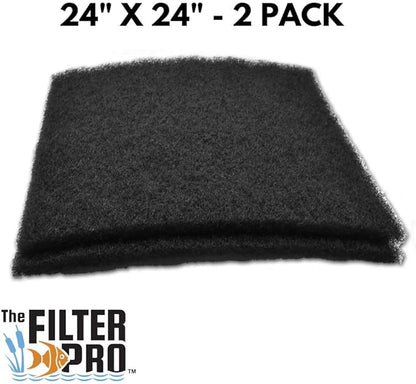 Black Coarse Filter Media, 1.25" Thick, 24" x 24" Pads, 2 Pack, Perfect for Aquariums, Ponds or Water Gardens, Made in USA
