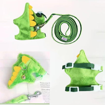 Ferret Harness and Leash Set Small Animals Vest Harness with Safe Bell Dinosaur Shaped Walking Clothes for Baby Rabbit Guinea Pig Teacup Chihuahua Mouse and Other Small pet(Green Dinosaur)