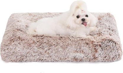 Bedfolks Waterproof Crate Bed, Plush Dog & Cat Bed with Removable Washable Cover, Faux Fur Kennel Pad, 23"x18", Brown