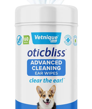 Vetnique Oticbliss Advanced Cleaning Ear Wipes for Dogs for Odor Control, Dirt and Wax Removal with Soothing Aloe Vera, Salicylic Acid & Vitamin E, (Ear Cleaning Wipes, Advanced Cleaning Large)