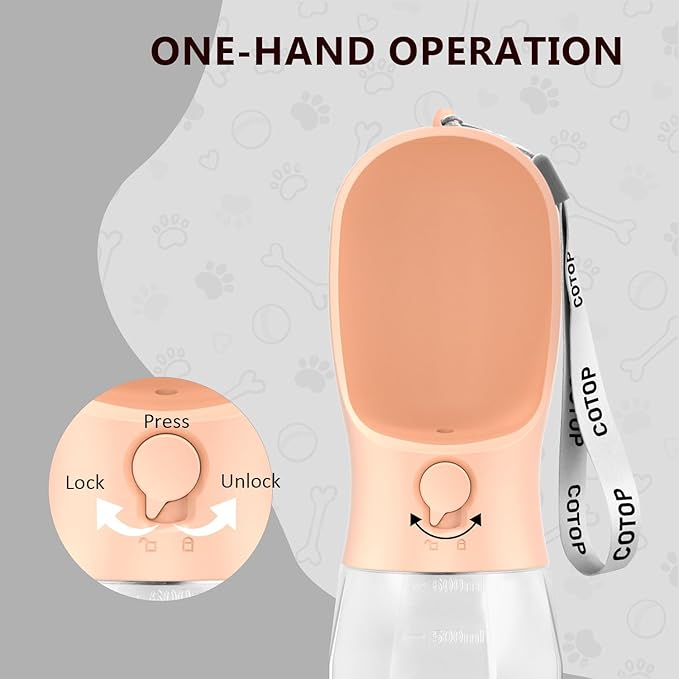 20oz Dog Water Bottle with Food Container & Poop Bag Dispenser | Leak-Proof Portable Pet Water Dispenser with Carabiner Clip | for Walking, Hiking, Travel (Peach, 20oz)