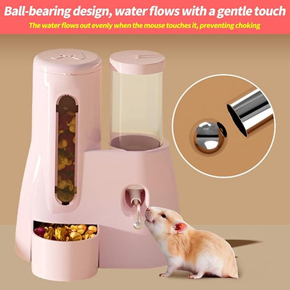 2-in-1 Hamster Water Bottle & Food Dispenser - Leak-Resistant Design for Glass/Wire Cages (120ml/4oz BPA-Free + Double Seal Nozzle) Dwarf Hamster & Mice Essentials (Pink, 6.3×5.1×4.3)