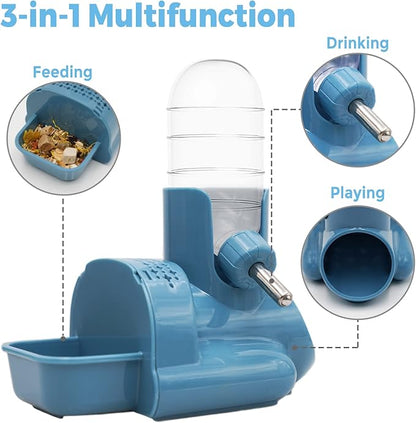 VANNON 3 in 1 Hamster Water Bottle No Drip Small Animal Water Bottle Automatic Bottle Dispenser with Food Container Base Hut and Hideout Base 4oz/120ml,Leekproof, BPA Free