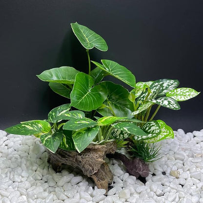 Smoothedo-Pets Fish Tank Decoration Aquarium Decoration 3 Pieces Ornament Betta Silk Leaf Cushion Hammock Artificial Driftwood Cave Goldfish Bowl Accessories (Mixed Leaf Set-G)