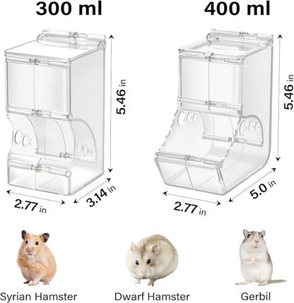 Automatic Feeder for Hamster with Gravity Feeding, Easy Refill, Transparent, Auto Food Dispenser for Hamsters Parrots Sugar Gliders and Other Small Animals (300 ML)