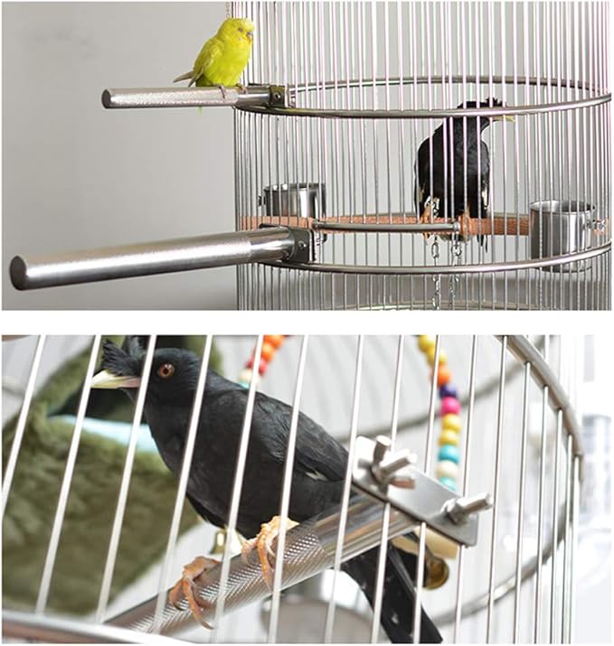 Bird Perch Stainless Steel Stand Parrot Rod Grinding Claws Trimming Beak Nails Grinding Stick Exercise Platform for Parakeet Cockatiel Conure African Grey Macaw Finch Bird Cage Accessories (M)