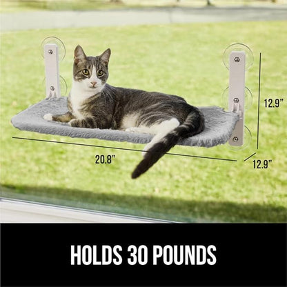 GORILLA GRIP Cat Window Perch, Sturdy Cat Hammock Bed Window Seat with 6 Large Suction Cups, Foldable Cordless Indoor Kitten Wall Shelves, Strong Metal Frame, Washable Cover, Small Gray