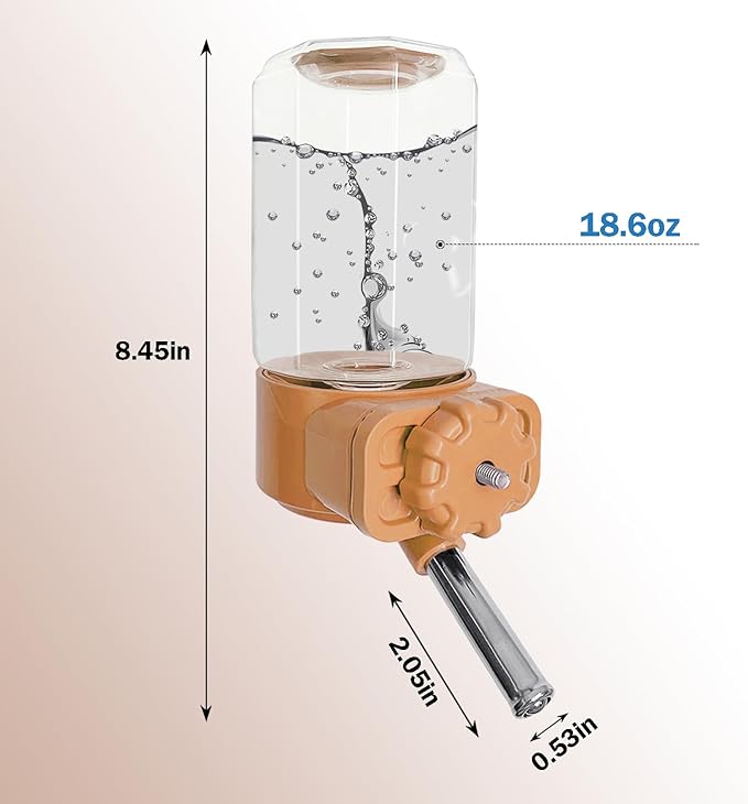 LOS ANDES No-Drip Water Bottle/Feeder for Guinea Pigs/Hamsters/Bunnies/Ferrets/Squirrel/Hedgehog/Other Small Pets, Weather Resistant Cage Water Bottles for Dogs/Cats, 18.5oz, Orange