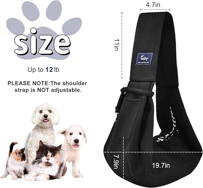 CUBY Dog and Cat Sling Carrier - Hands Free Reversible Pet Papoose Bag - Soft Pouch and Tote Design - Suitable for Puppy, Small Dogs Cats Outdoor (Black Senior, Unadjustable Strap)