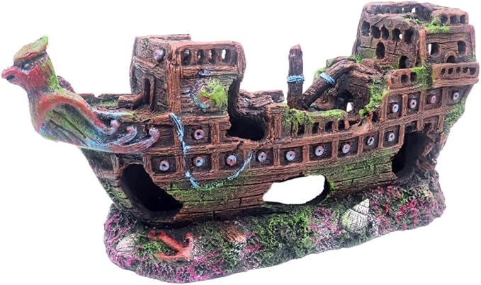 Aquarium Shipwreck Sunken Pirate Ship, Fish Tank Decorations Battleship War Boat for Betta Extra Large XL for 55-75 Gallon Tank