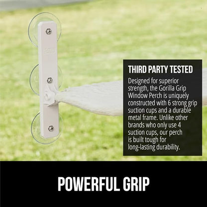 GORILLA GRIP Cat Window Perch, Foldable Cat Window Hammock Bed with 6 Large Suction Cups, Cordless Indoor Wall Shelves, Strong Metal Frame Holds 30lbs, Reversible Washable Sherpa Cover, Small Beige