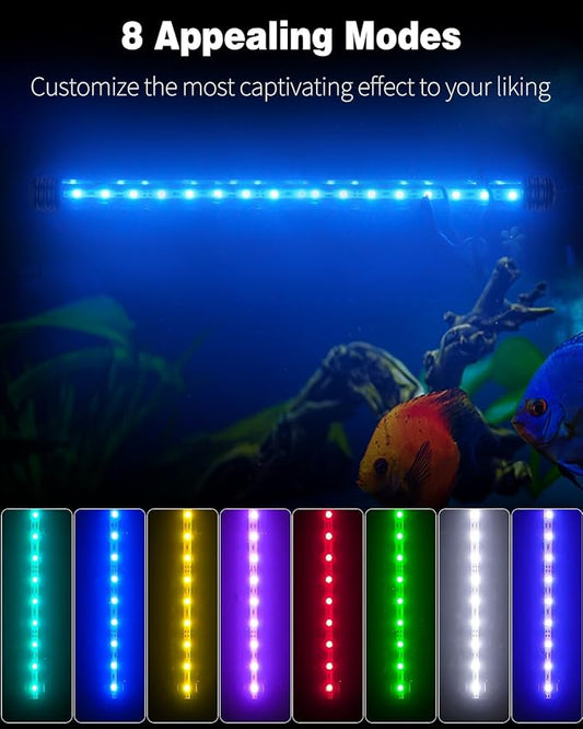 Pawfly 4.2 W Aquarium LED Light 15.2 Inch Underwater Fish Tank Light with Timer Auto On/Off Fish Tank Background Lights with 8 Lighting Modes Submersible Multi-Colored Tube Lights for Decoration
