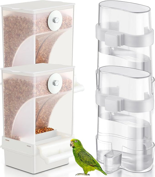 Yaomiao 4 Pcs No Mess Bird Feeders Automatic Parrot Water Dispenser Clear Quail Feeder and Watered Cage Accessories for Small and Medium Parrot Cockatiel Canary(Assorted,Clear)