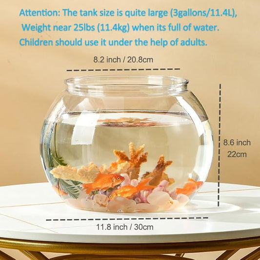Newpol （Large Size） 3 Gallon Plastic Fish Bowl, Aquarium Fish Tank 11.5 Liters