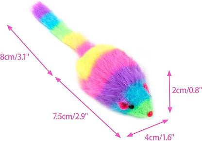 CHIWAVA 24PCS 2.8" Rainbow Color Furry Cat Toy Mice with Rattle Kitten Mouse Interactive Play