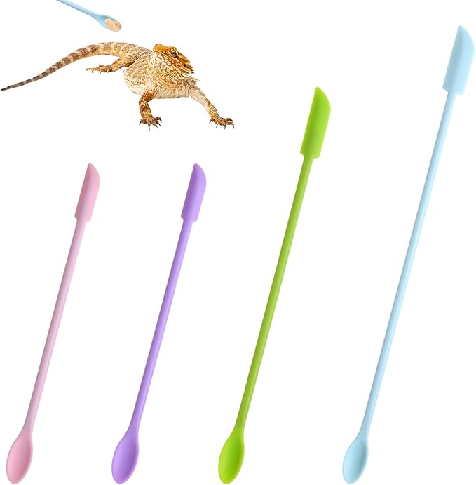 4Pcs Reptile Spoon Long Handle Crested Food Spoons Feeding Tongs Crested Gecko Feeding Spoon Aquarium Feed Tools for Gecko Lizard Gargoyle Bearded Other Small Animals 11.8In 9.3In 6In