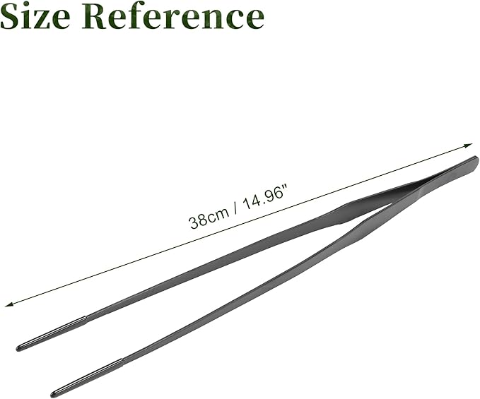 Reptile Feeding Tongs, Stainless Steel Lizard Feeding Tongs, Aquarium Straight Feeding Tweezers for Reptiles with Rubber Tip, Terrarium Feeding Tong for Gecko, 14.96" Length, Black