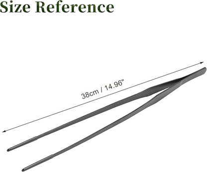 Reptile Feeding Tongs, Stainless Steel Lizard Feeding Tongs, Aquarium Straight Feeding Tweezers for Reptiles with Rubber Tip, Terrarium Feeding Tong for Gecko, 14.96" Length, Black