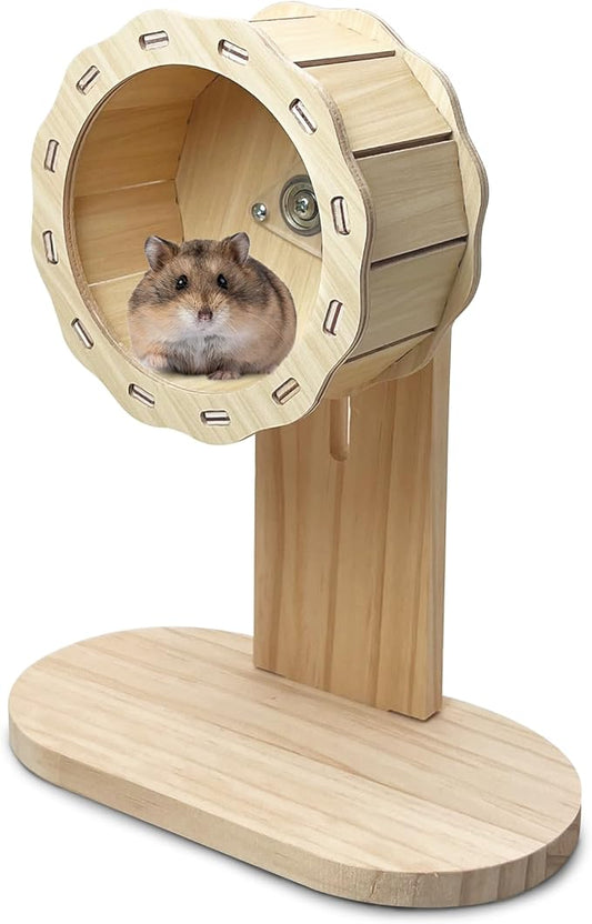 kathson Wooden Hamster Exercise Wheel 4.7 in Silent Spinning Running Wheels with Stand for Hamsters, Gerbils, Mice and Other Small Pets
