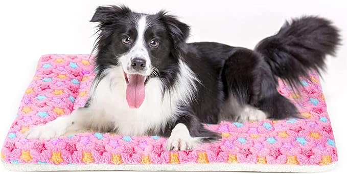 Mora Pets Dog Crate Pad - Ultra Soft Bed With Cute Star Print, Washable Mat for Large Medium Small Dogs, Reversible Fleece Kennel Liner, Cat Bed 35 x 22.8 Inch Pink