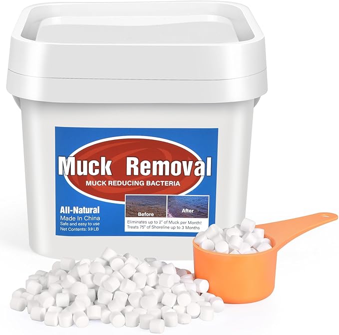 Muck Removal-3.9LB Natural Pond Clear Water Treatment, Muck and Sludge Remover for Ponds & Lakes, Oxygenates, Eliminates Odors, Safe for Fish, Pets, Plants, Treats Up to 19,000 Sq Ft