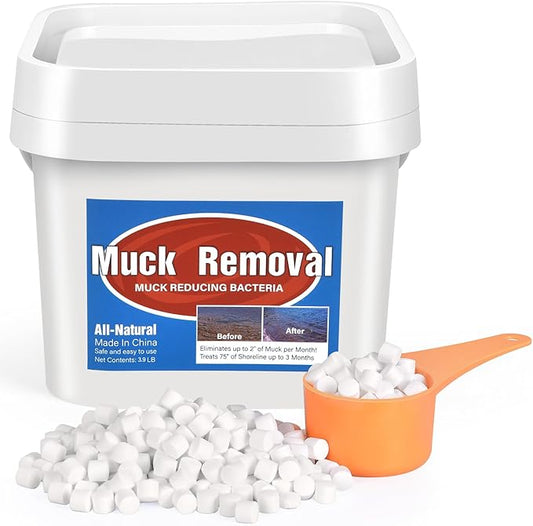 Muck Removal-3.9LB Natural Pond Clear Water Treatment, Muck and Sludge Remover for Ponds & Lakes, Oxygenates, Eliminates Odors, Safe for Fish, Pets, Plants, Treats Up to 19,000 Sq Ft