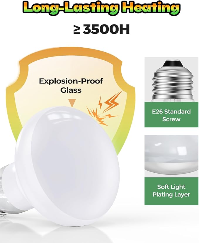 Reptile Heat Lamp 2 Pack, 100W Heat Lamp Bulbs for Reptiles, Amphibians Basking Heat Lamp Bulbs, UVA Daylight Basking Light for Reptiles, Bearded Dragon, Lizard, Turtle, Chicken