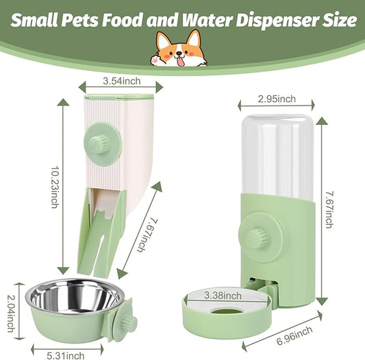 Hanging Cage Automatic Food Water Dispenser Kennel Gravity Pet Feeder Set with Separate Food Bowl and 500ML Waterer, Crate Auto Feeder Dish for Small Pets Cats Puppy Ferret Bunny Guinea Pig