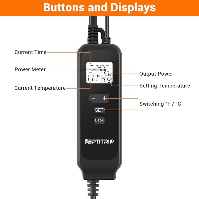 8.5 Inch Day-Night Thermostatic Reptile Heat Light Fixture - Heat Lamp Temperature Controller for Bearded Dragons, Snakes & Lizard – Bulb Not Included (Max 150W)