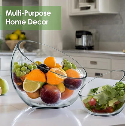 Craft And Party, Slant Cut Bowl Glass, Glass Fish Bowl Vase, 6" Height x 7" Width Fruit Jar, Candy Dish, Clear Terraium, Flower Centerpiece