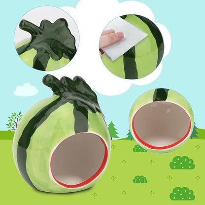 Hypeety Small Animal Hideout Ceramic House Critter Bath House Cave Mini Hut Cage for Hamster (Green)