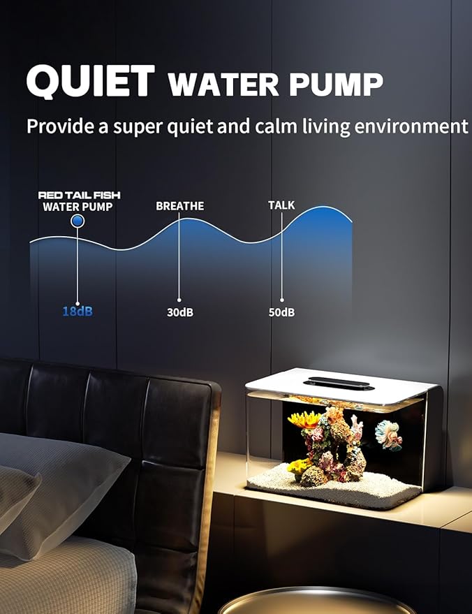 2.5 Gallon Fish Tank Small Aquarium Starter Kit with Hidden Filtration, 3 Color Light, Self Cleaning Nano Tank for Betta, Shrimp, Guppy, Angelfish