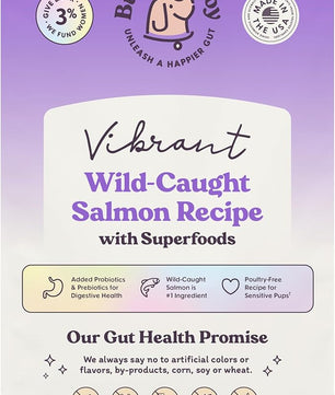 Vibrant Probiotic Dog Food Dry, Salmon, 18lb Bag, Allergy and Gut-Friendly Adult Kibble for Digestive Health with Wild-Caught Salmon, 20 Plant Based Superfoods, Grain x Poultry Free