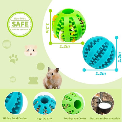 Hamster Foraging Ball Toy Puzzle, 2 PCS Hamster Treat Ball for Teething, Small Animals Slow Feeder, Food Hide Treat Dispensing Snuffle Game Interactive Toy for Guinea Pig, Rat