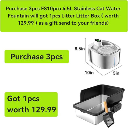 Wireless Cat Water Fountain Stainless Steel,135floz/4L Battery Operated Automatic Pet Fountain,Cordless Cat Water Dispenser Pet Drinking Water Fountain for Multicat Cats Dog Outdoor