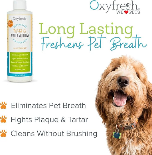 Oxyfresh Premium Pet Dental Care Solution Pet Water Additive: Best Way to Eliminate Bad Dog Breath and Cat Bad Breath - Fights Tartar & Plaque - So Easy, Just Add to Water! Vet Recommended 128 oz.