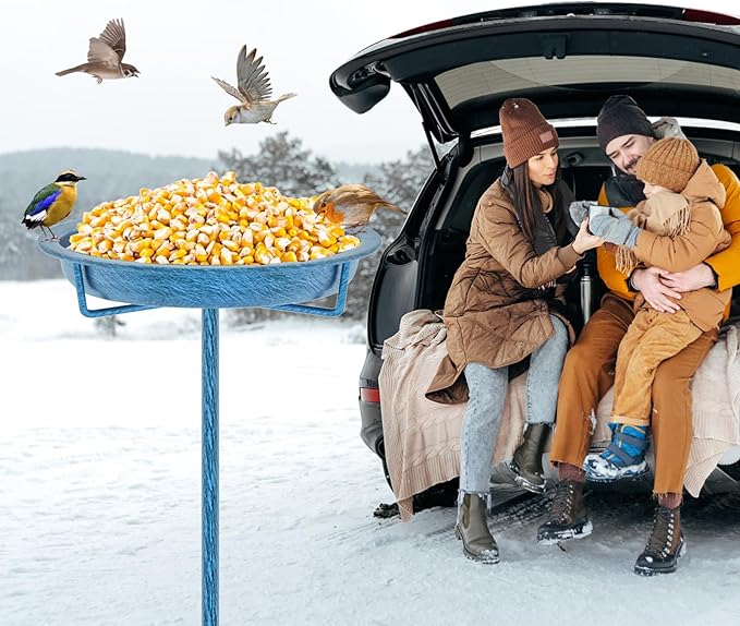 Metal Bird Bath for Outside, 36.2" Height Birdbath Bowl Standing Bird Feeders for Outdoors with 4 Prongs Base Stake, Freestanding Birdfeeders for Garden Yard Lawn Decor (Retro Blue)