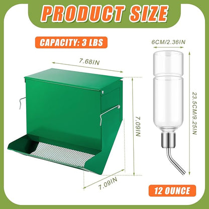 Maxcheck 2 Pack Rabbit Feeder and 12 oz Water Bottle for Cages Pet Food Water Dispenser with Lid Metal Feeders Outside for Guinea Pig Hamsters Chinchillas Gerbils and Other Small Animals (3 Lbs)