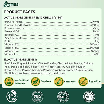 YOTANGO Dog Flea and Tick Support Crunchy & Creamy Chewables, 500 Chews Natural Flea and Tick Support for Dogs Chewable, Skin and Coat Support, Flea Chews for Dogs and Puppies (Beef Flavor)