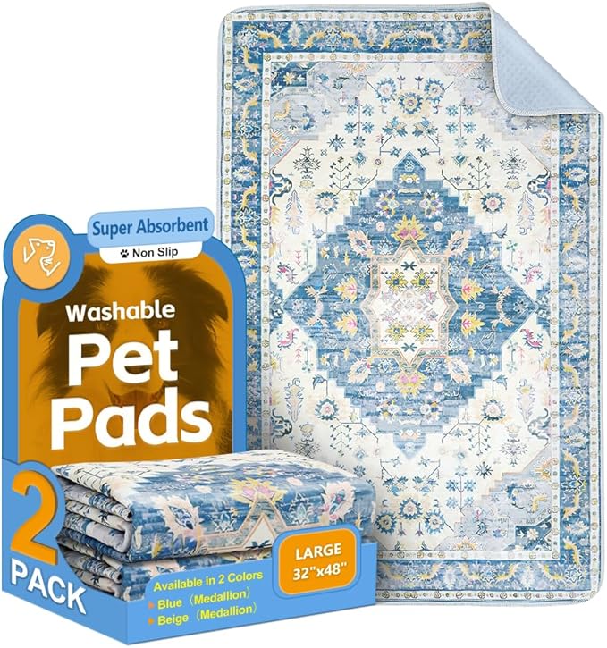 Washable Pee Pads for Dogs, 2 Pack Reusable Puppy Training Pads 48"x32" Super Absorbent Waterproof Dog Training Pads, Non-Slip Potty Pads, Whelping Pads Litter Mat
