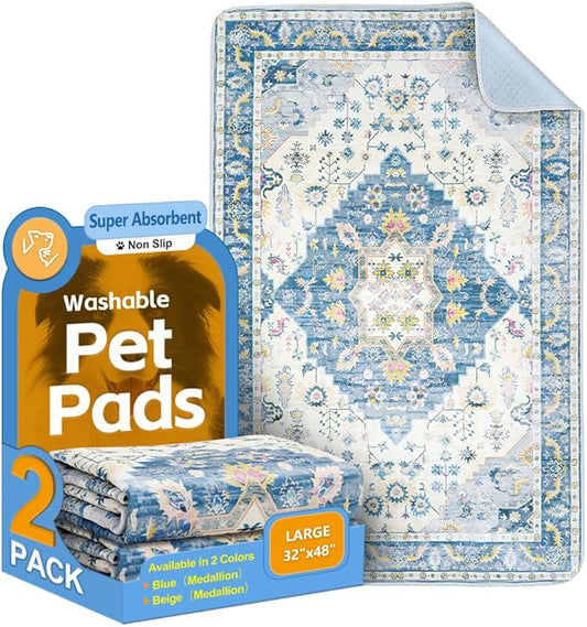 Washable Pee Pads for Dogs, 2 Pack Reusable Puppy Training Pads 48"x32" Super Absorbent Waterproof Dog Training Pads, Non-Slip Potty Pads, Whelping Pads Litter Mat