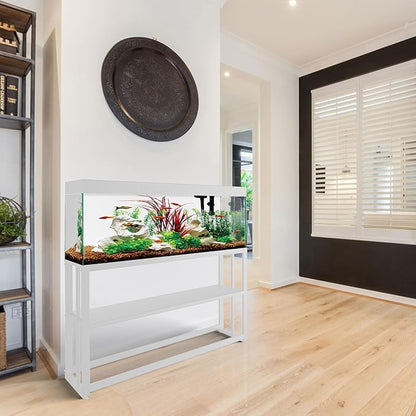 Fish Tank Stand Metal Aquarium Stand ,55-75 Gallon Aquarium Turtle Tank, 48.4 x 14.8 x 29.1Inch, Reptile Terrariums and Breeder Tank Stand（White ）