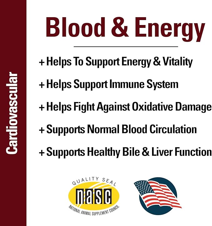 Vet Classics Blood & Energy Support for Dogs, Supports Endurance with Spirulina, Yellow Dock, & Alfalfa Support Formation of Hemoglobin and Myoglobin, 120 Chewable Tablets