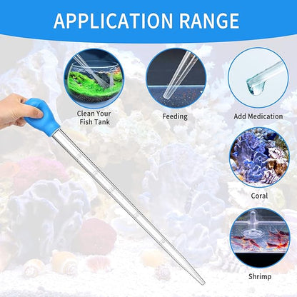 2 Piece Aquarium Coral Feeder with 2 Piece Stainless Steel Feeding Long Tweezers Syringe Spot Coral Feeder Reptile Feeding Tools for Aquatic Plant Reef Anemones Lionfish (Blue, Silvery)